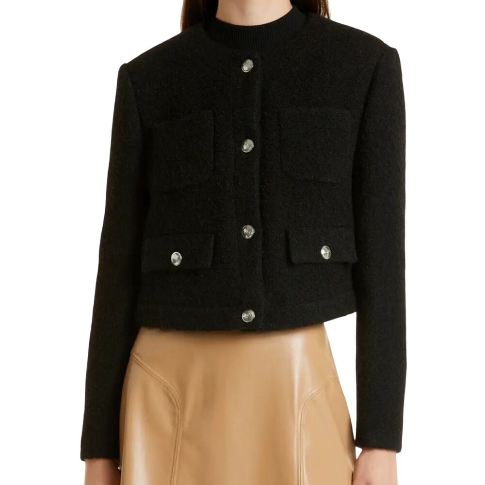 BOSS Hugo Boss Janoa Bouclé Wool Blend Charcoal Blazer Jacket Size 6 New